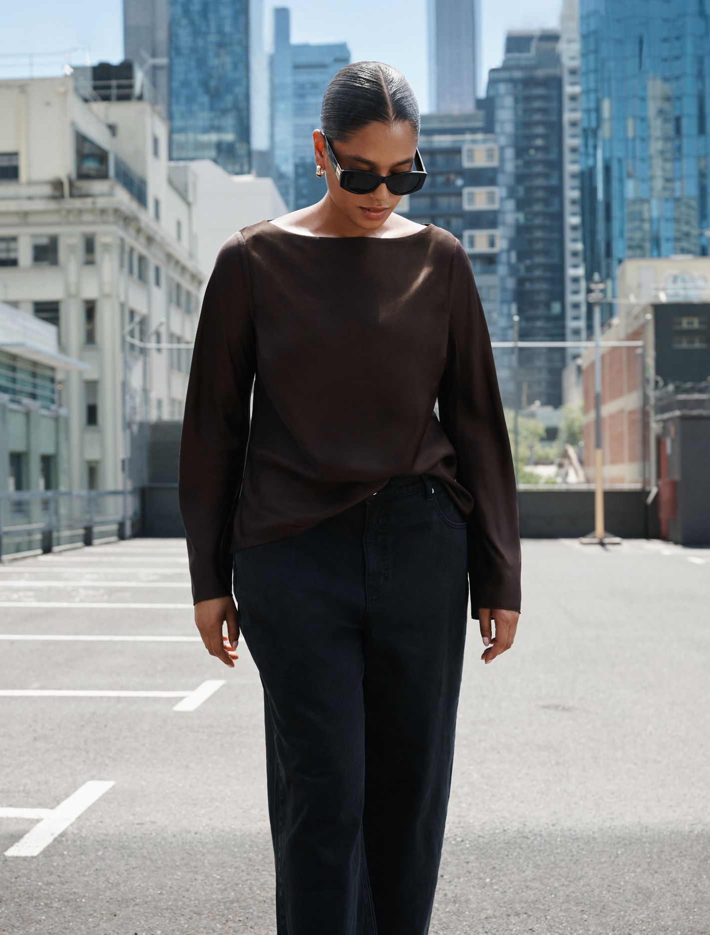 Rae Curve Boatneck Blouse Freckle
