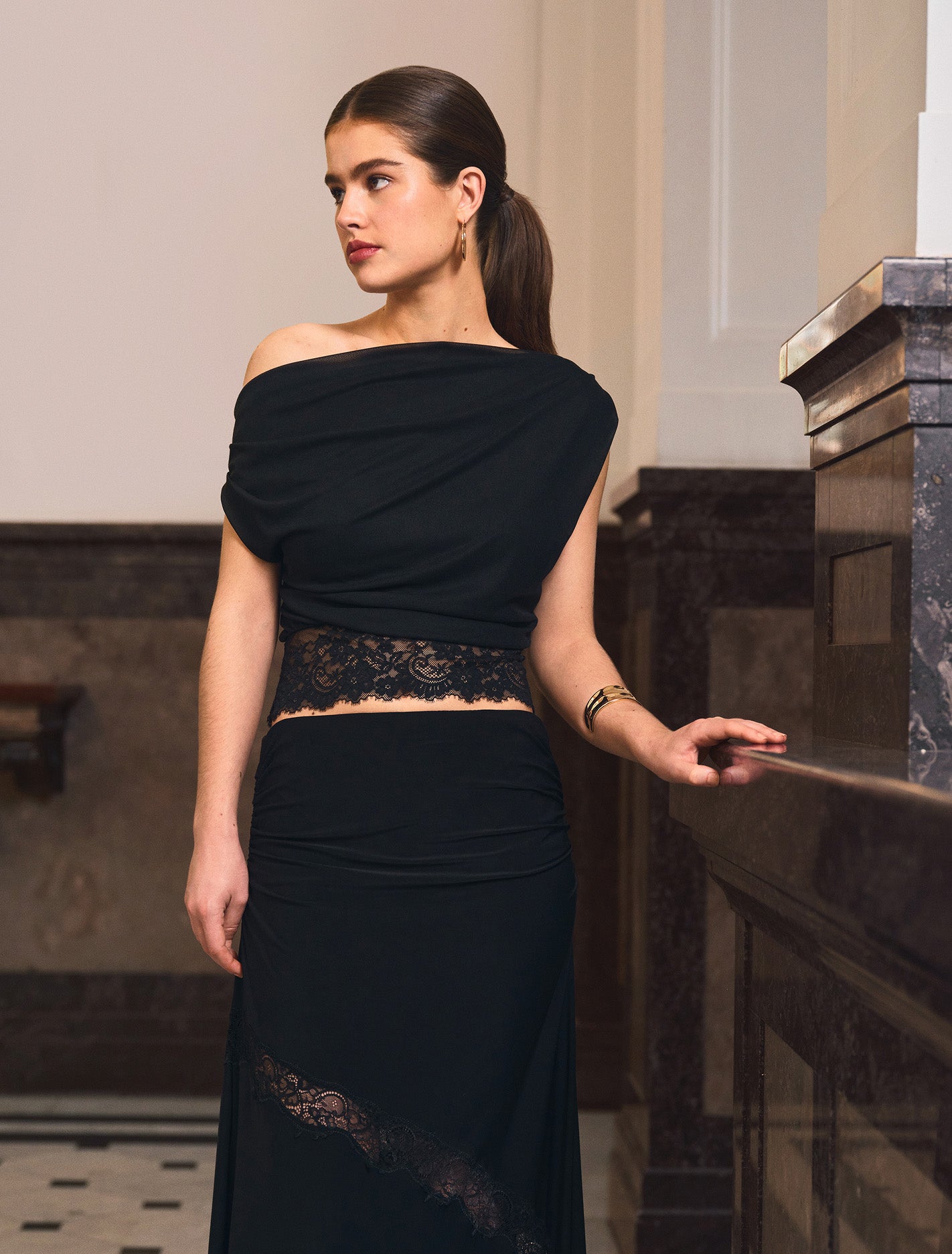 Quinn Tipped Lace Top Black Co-Ord