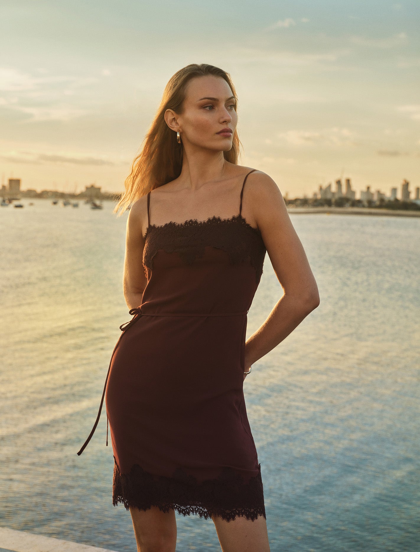 Wisteria Lace Detail Midi Dress Bitter Chocolate