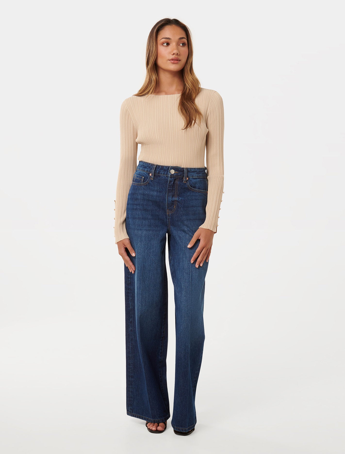 Elle Petite Button Detail Jumper Warm Stone