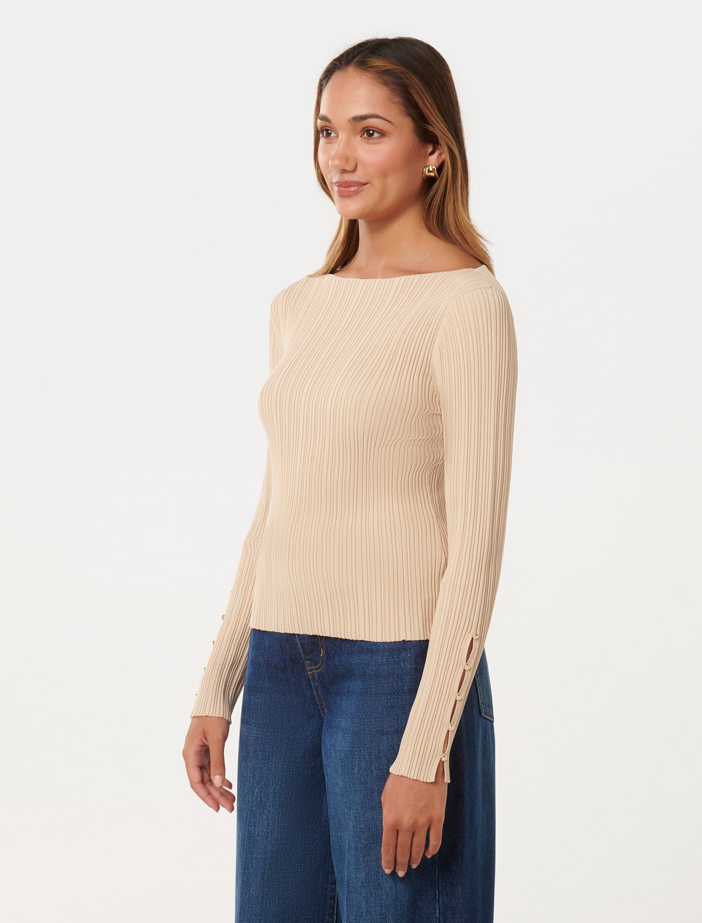 Elle Petite Button Detail Jumper Warm Stone